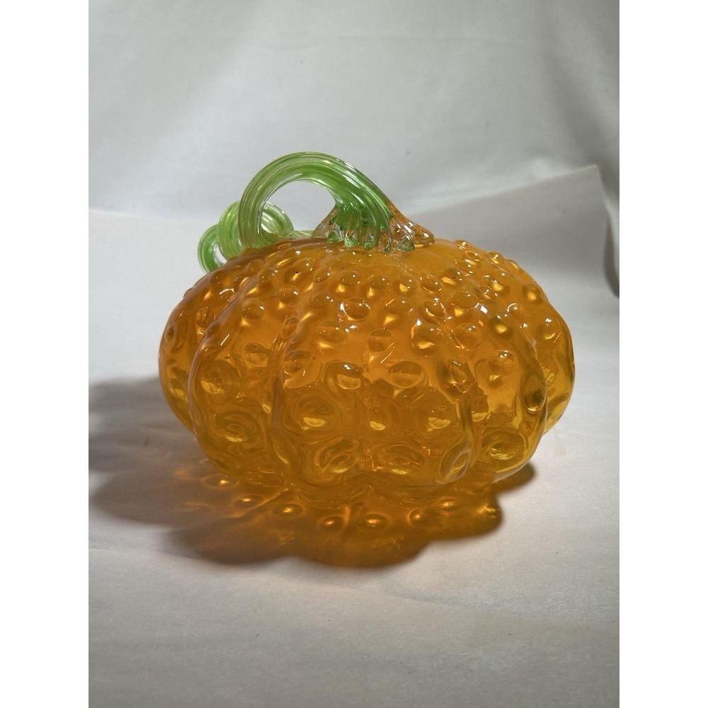 Vintage Big Blown Glass Pumpkin Pair Halloween Fall Decor Seasonal 7" x 6"